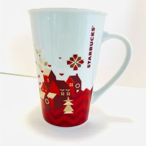Starbucks 2013 Christmas Village Holiday Collectible Red White Ceramic Cup